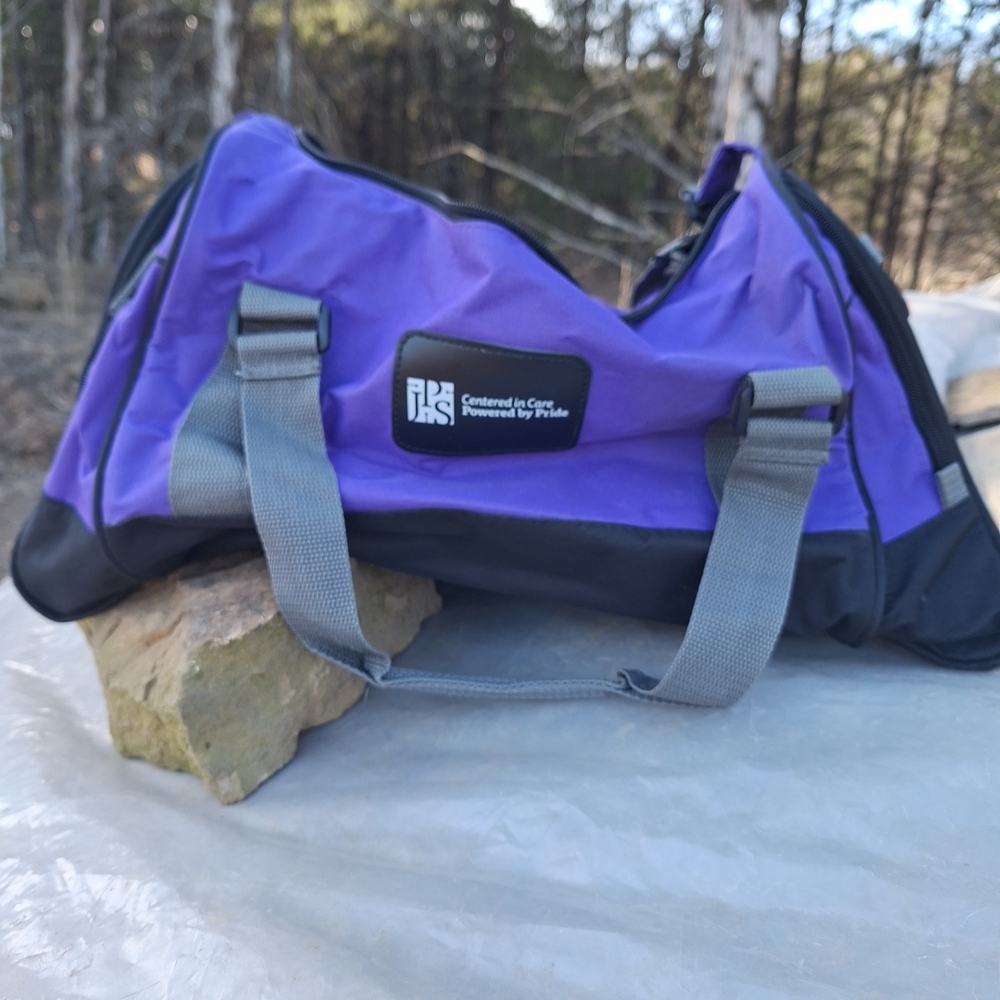 Trendy Purple and Gray Crossbody Bag